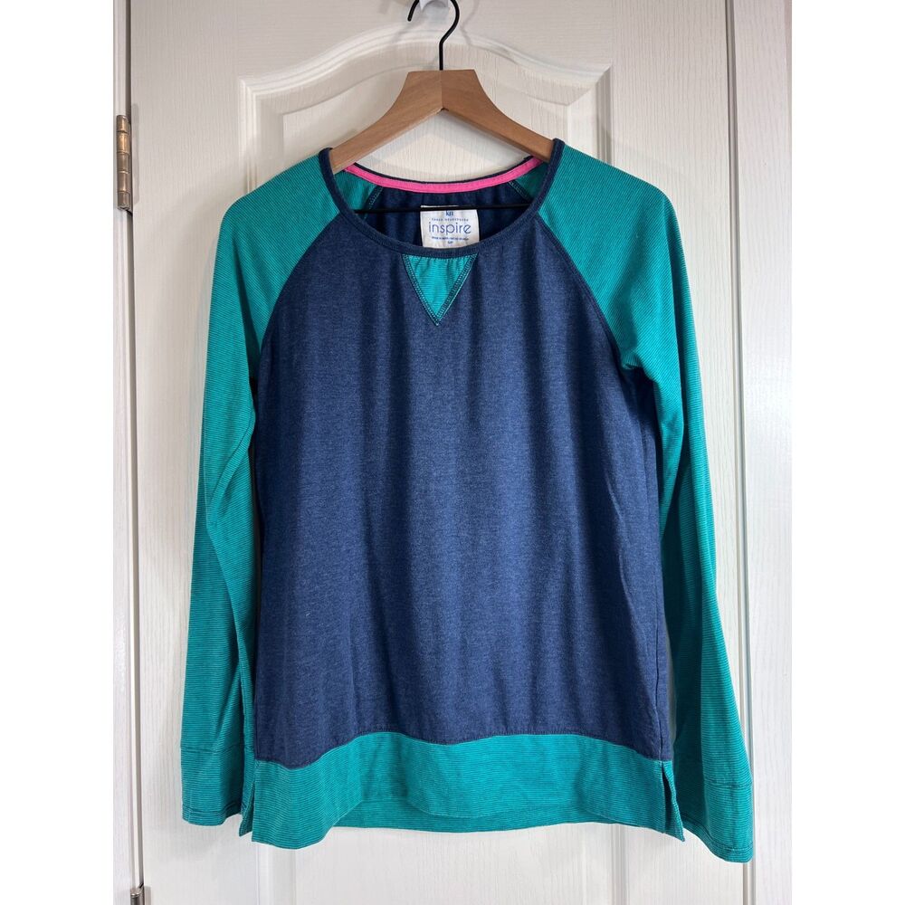 Karen Neuburger INSPIRE Women's Long Sleeve Lounge Top Blue Green Stripe Size S